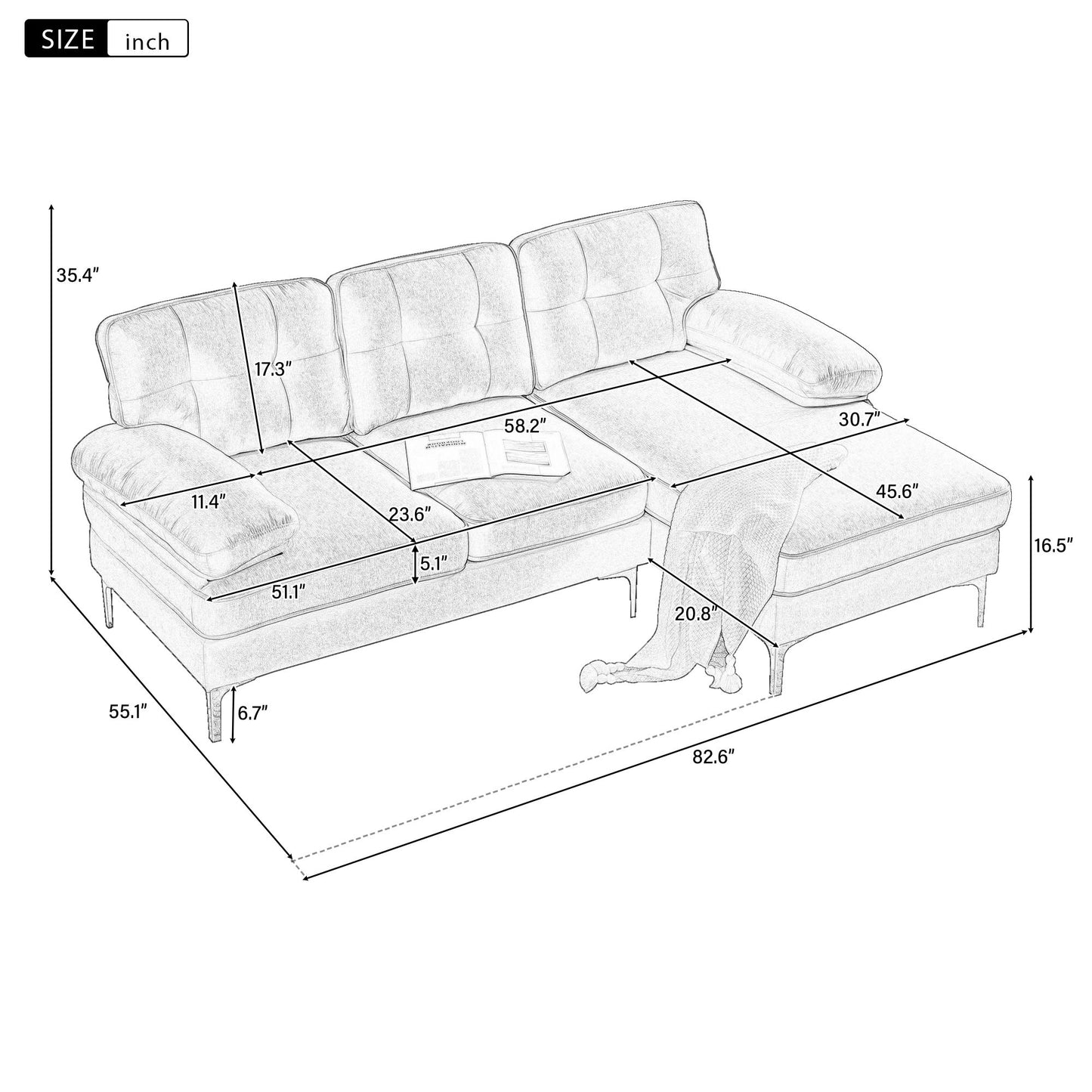 Modern L Shaped Sectional Sofa For Living Room Or Bedroom - Yellow