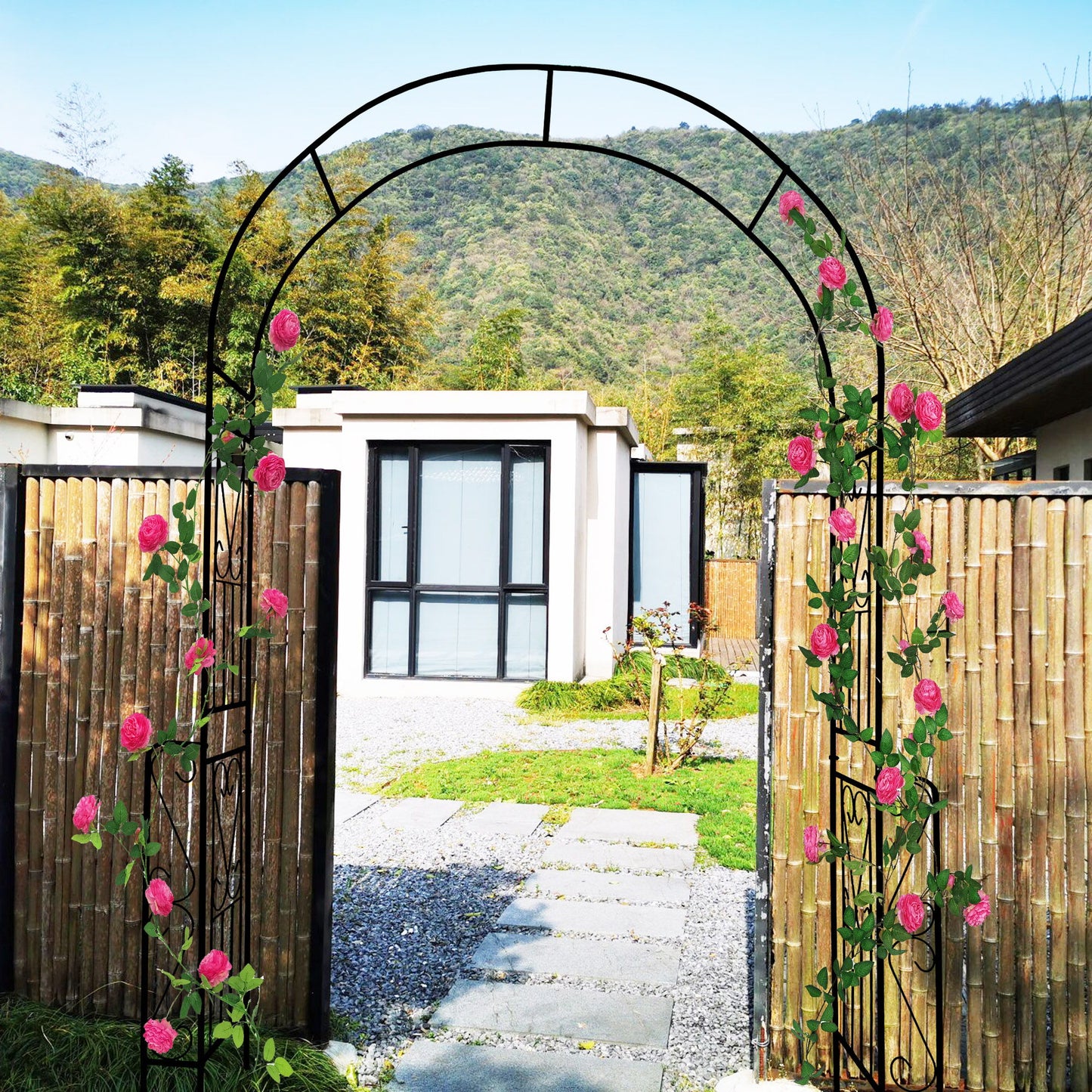 Metal Garden Arch Garden Arbor Trellis Climbing Plants Support Rose Arch Outdoor Arch - Black