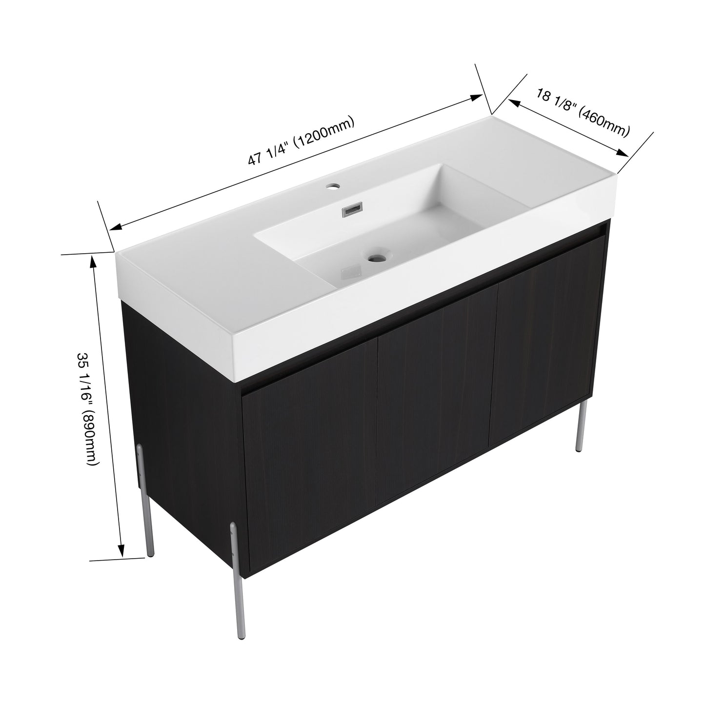 Freestanding Bathroom Vanity With Resin Sink And Storage Cabinet - Dark Oak