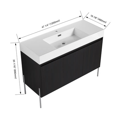 Freestanding Bathroom Vanity With Resin Sink And Storage Cabinet - Dark Oak