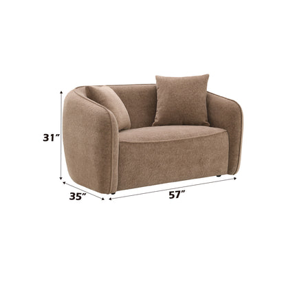 Keith - Chenille Loveseat With 2 Matching Color Toss Pillows - Brown