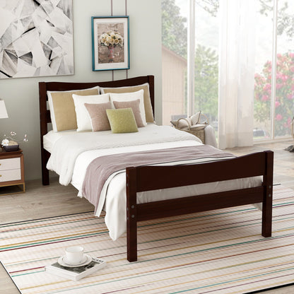 Twin Size Platform Bed With Headboard And Slat Support - Espresso