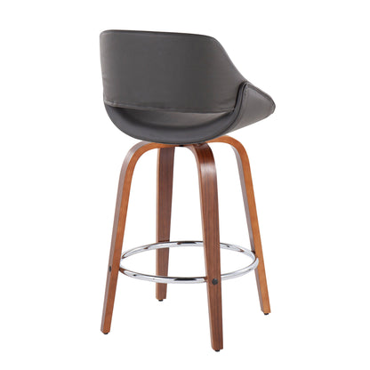 Fabrico - Mid-Century Modern Fixed Height Counter Stool With Round Footrest (Set of 2) - Walnut / Gray