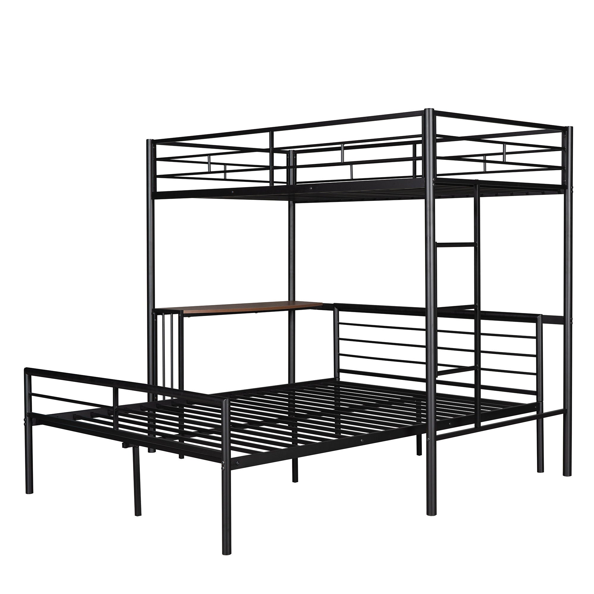 Twin Over Full Metal Bunk Bed With Desk, Ladder And Quality Slats For Bedroom - Metallic Black