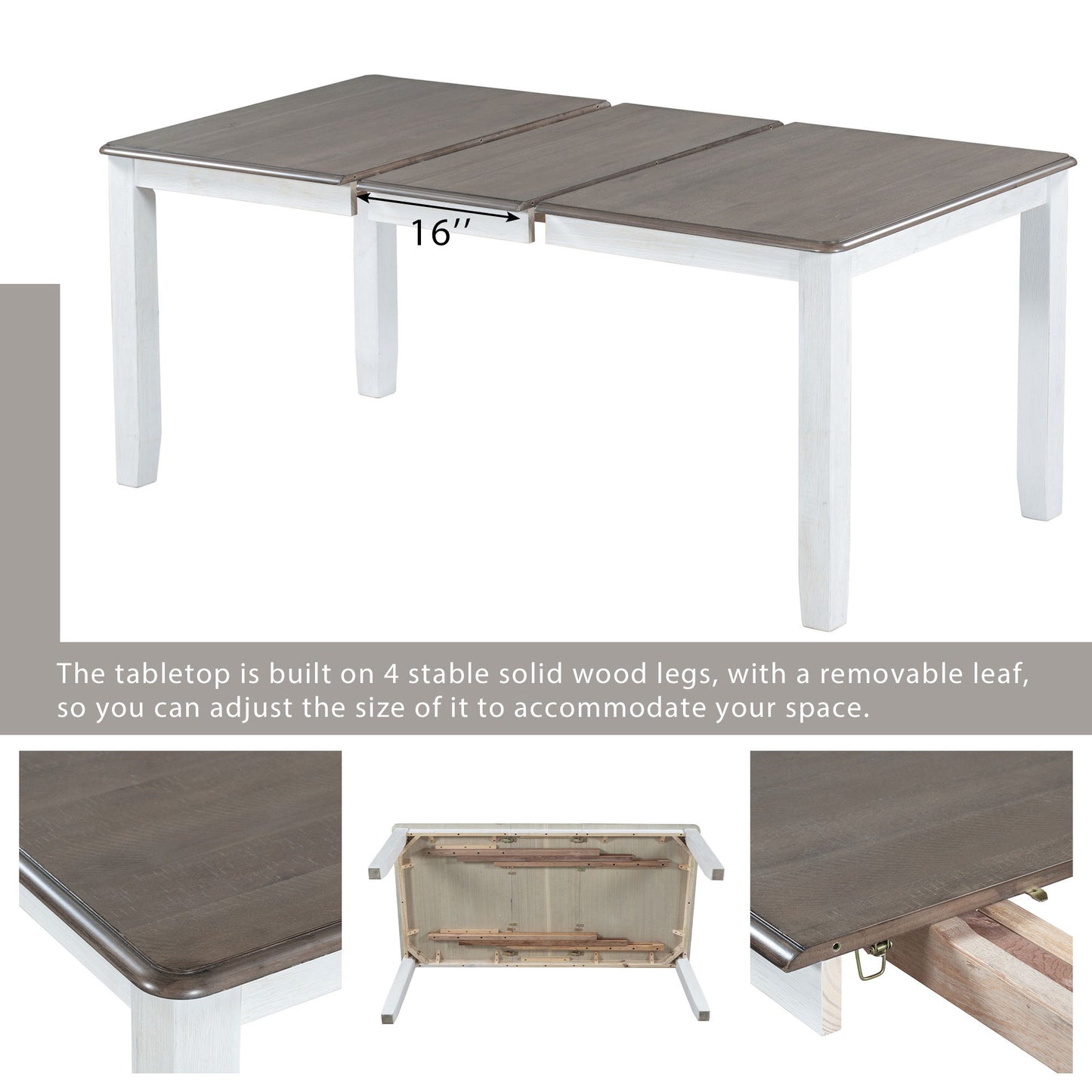 7 Piece Dining Table Set Retro Style With Extendable Table And 6 Upholstered Chairs - Brown / White