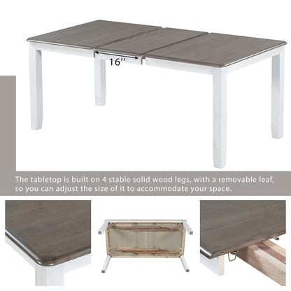 7 Piece Dining Table Set Retro Style With Extendable Table And 6 Upholstered Chairs - Brown / White