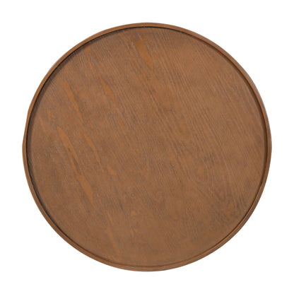 Wooden Mid-Century Modern Coffee Table, Round Cane Coffee Table With Side For Living Room - Brown