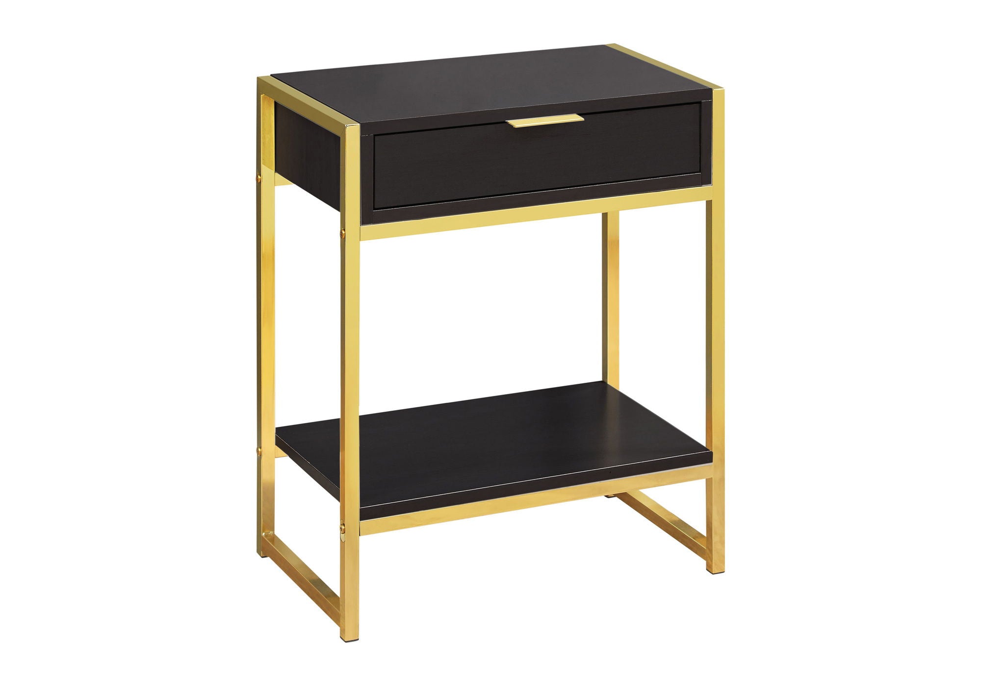 Accent Side Table, Storage Drawer, Contemporary & Modern - Brown / Gold