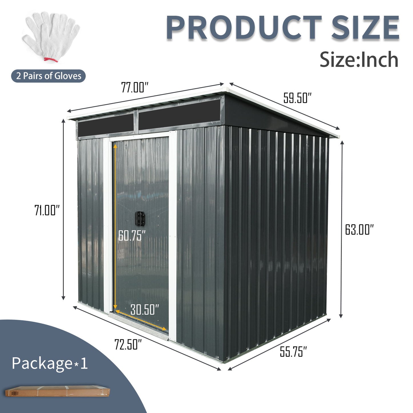 6Ft X 5Ft Outdoor Metal Storage Shed With Lockable Sliding Doors And Transparent Plate For Garden, Lawn - Black / White