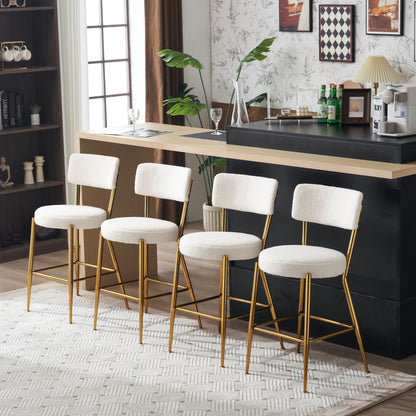 Modern Teddy Fabric Upholstered Bar Stools (Set of 2) - White / Gold