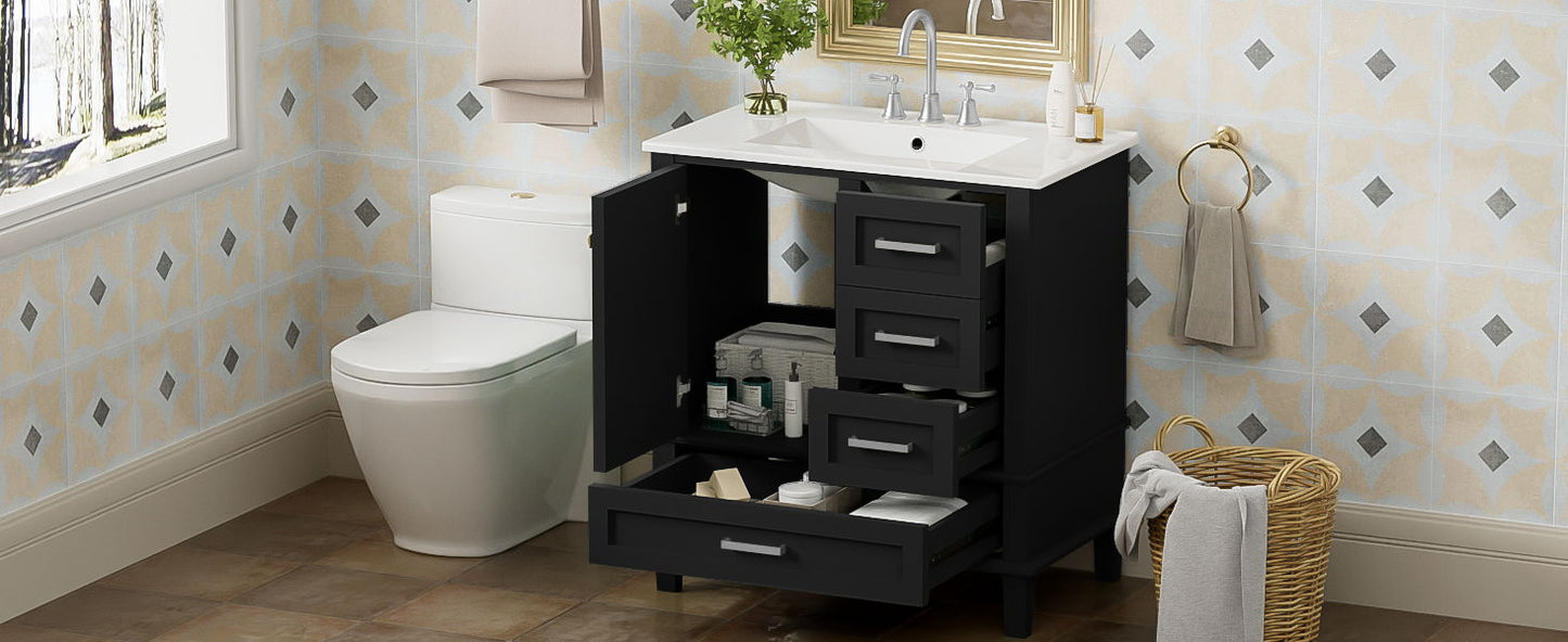 Bathroom Vanity, Modern Bathroom Cabinet With Sink Combo Set, Bathroom Storage Cabinet With A Soft Closing Door And 3 Drawers, Solid Wood Frame - Black