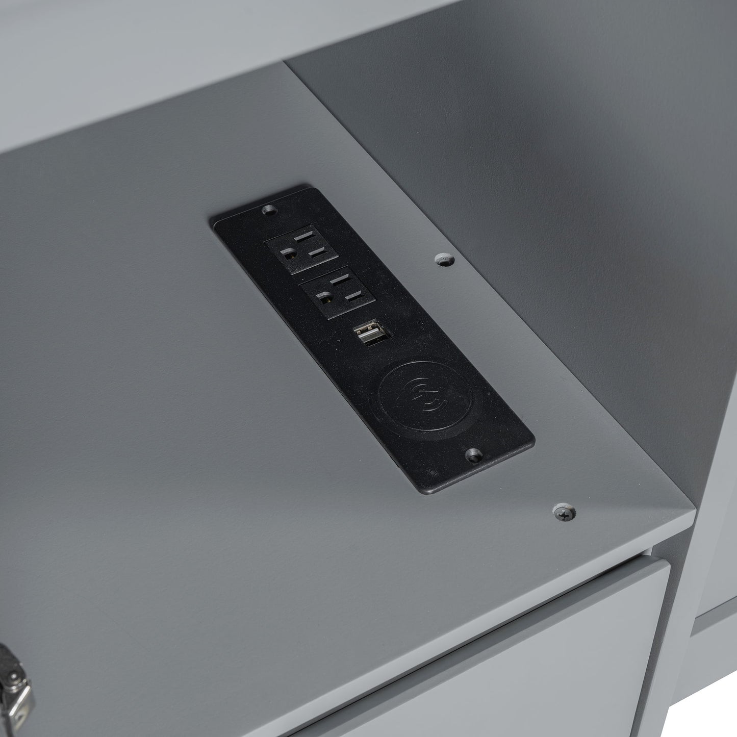 Full Size Murphy Bed With Drawers, Cabinets, And USB Ports - Gray
