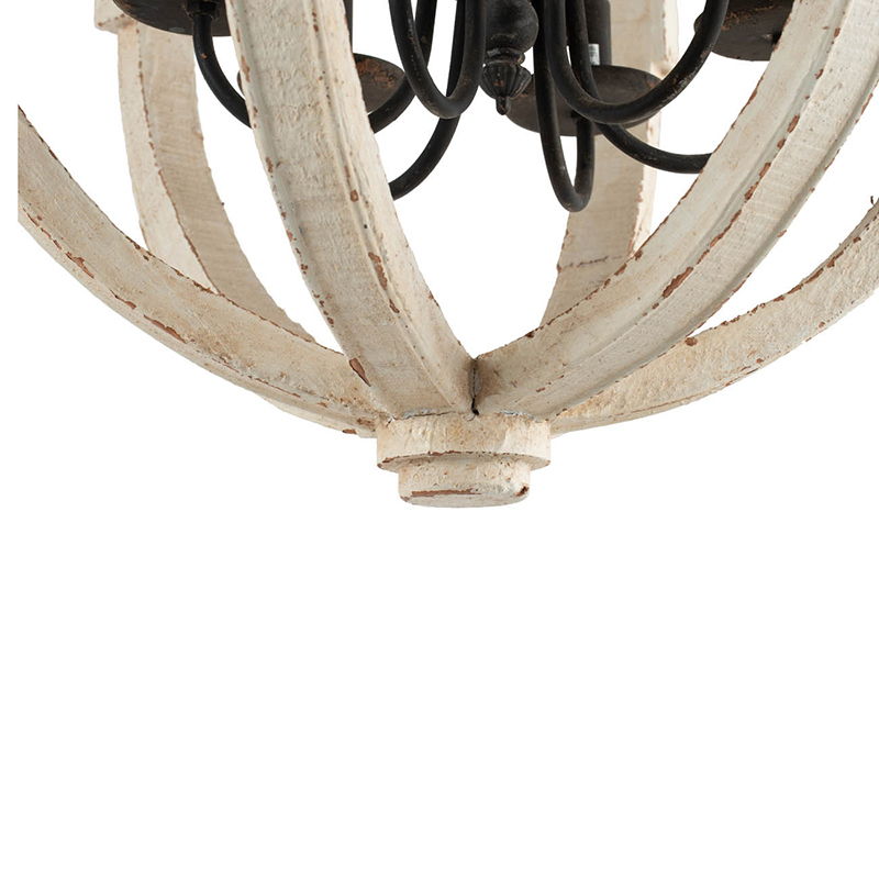 6 Light Wood Chandelier, Hanging Light Fixture With Adjustable Chain For Kitchen, Bulb Not Included - White