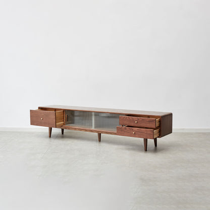 TV Cabinet With Chinese Changhong Glass Doors, Two Drawer Storage Space TV Standing - Walnut