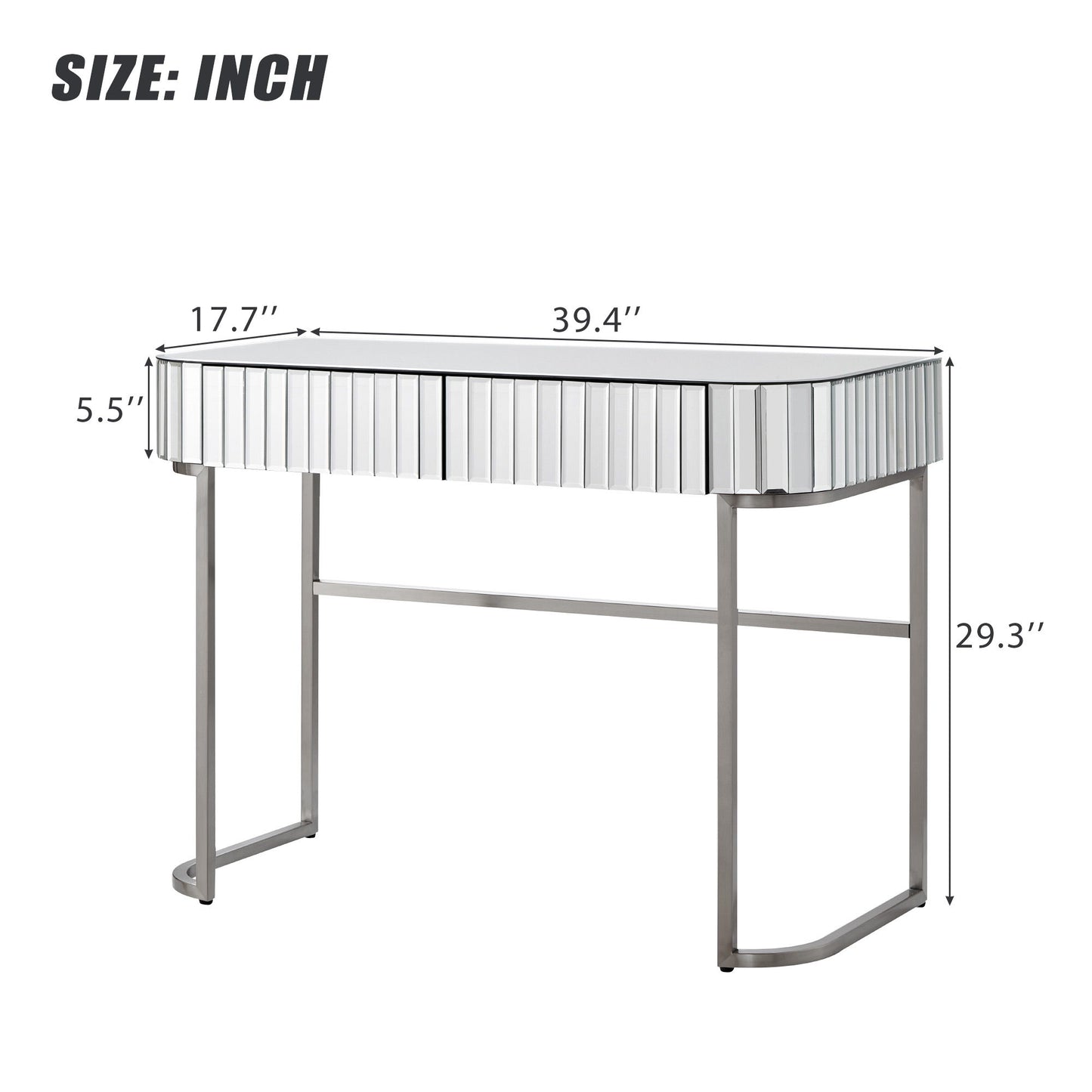 Mirrored Makeup Vanity Table With Stainless Steel Base, Mirrored Console Dressing Table With 2 Drawers, Versatile Desk For Bedroom And Office - Silver