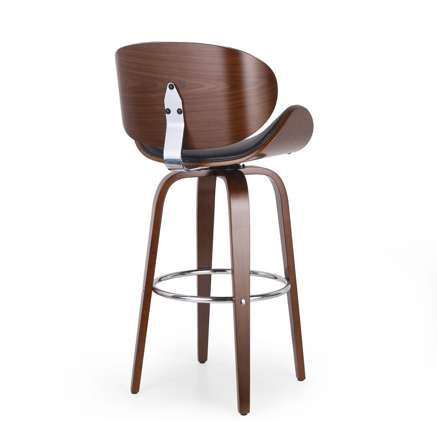 Lumos - Mid Century Modern Upholstered Swivel Barstool - Walnut / Black