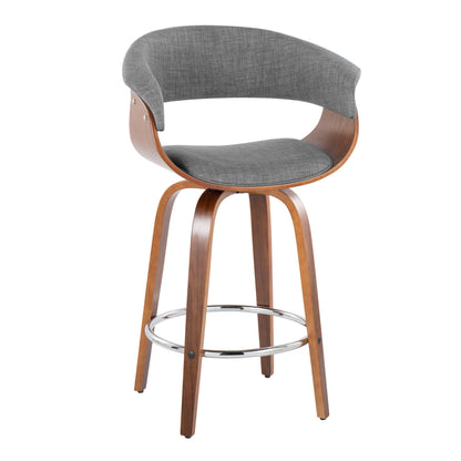 Vintage Mod - Mid-Century Modern Fixed Height Counter Stool With Swivel With Round Footrest (Set of 2) - Walnut / Light Gray