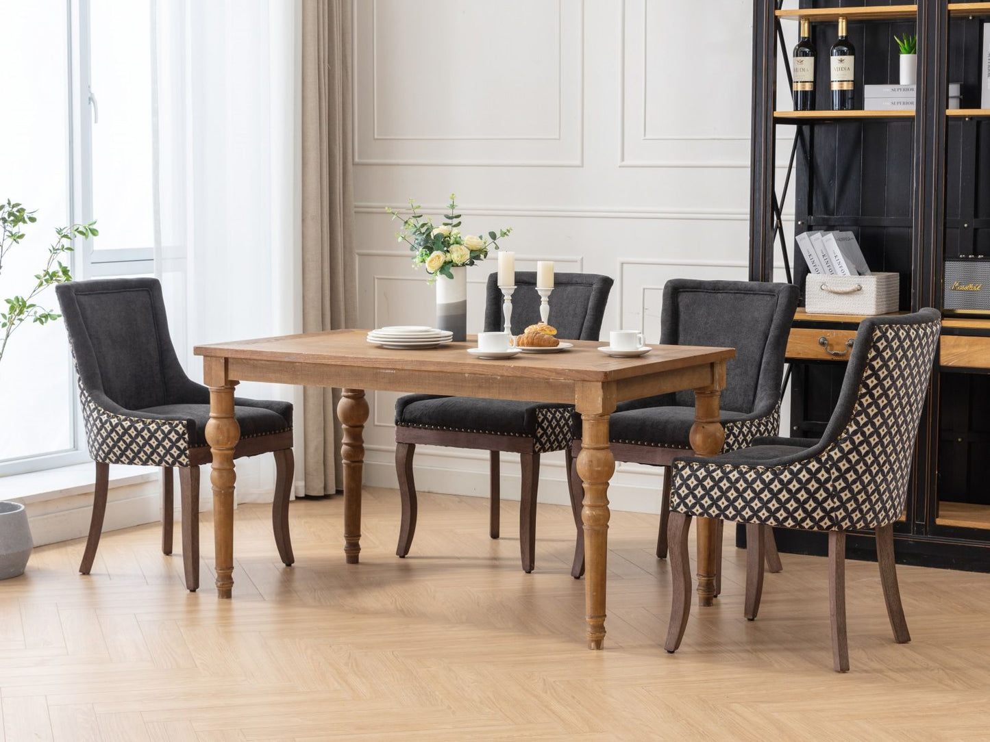 Ultra Side Dining Chair, Thickened Fabric Chairs With Neutrally Toned Solid Wood Legs, Bronze Nail Head (Set of 2) - Blue