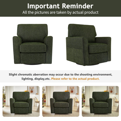 360ÔøΩÔøΩ Swivel Chair Accent Barrel Armchair With Side Pockets, Chenille Upholstery, Compact Size - Green