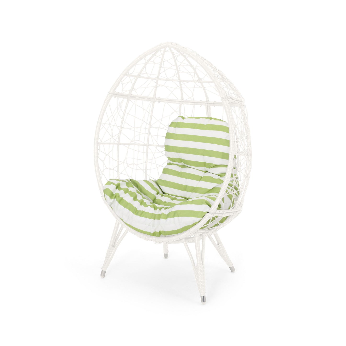 Cosmos - Round Hammered Iron Teardrop Chair - White / Green