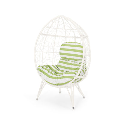 Cosmos - Round Hammered Iron Teardrop Chair - White / Green
