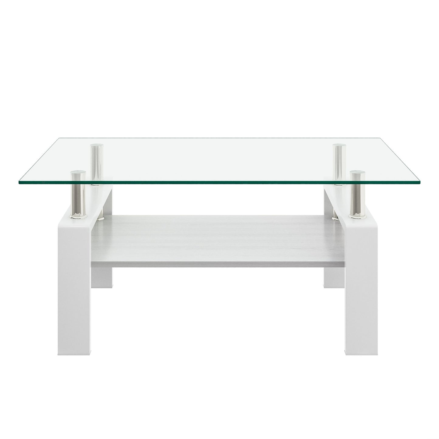 Modern Rectangular Coffee Table & Tempered Glass Top Layer, Table For Living Room - Transparent