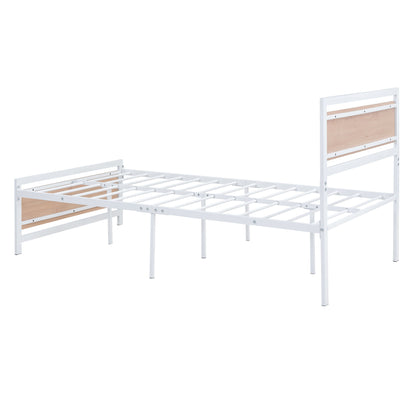Twin Size Platform Bed, Frame With Headboard And Footboard - White