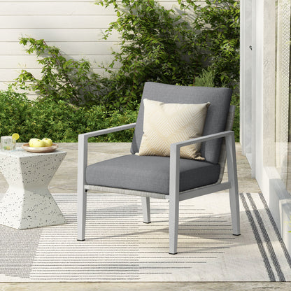 Aluminum Lounge Chair With Sleek Rope Accents, Comfortable Cushions, For Modern Indoor Outdoor Spaces - Gray / Silver / White