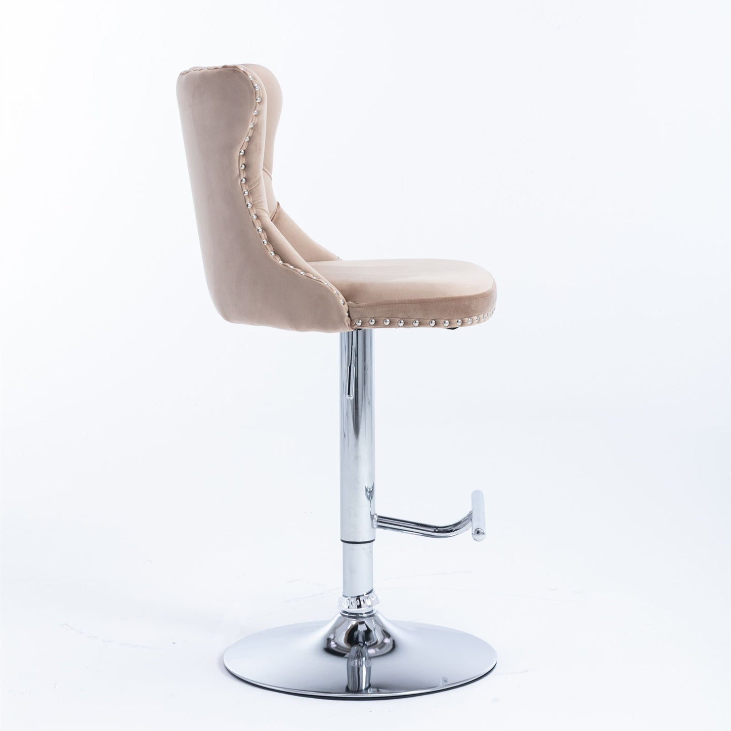 Swivel Velvet Barstools Adjusatble Seat Height From 25-33", Modern Upholstered Chrome Base Bar Stools With Backs Comfortable Tufted For Home Pub And Kitchen Island (Set of 2) - Khaki