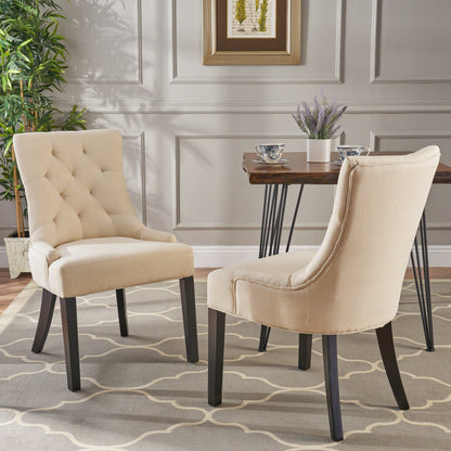 Cheney - Contemporary Dining Chair (Set of 2) Tufted Fabric Upholstery - Beige