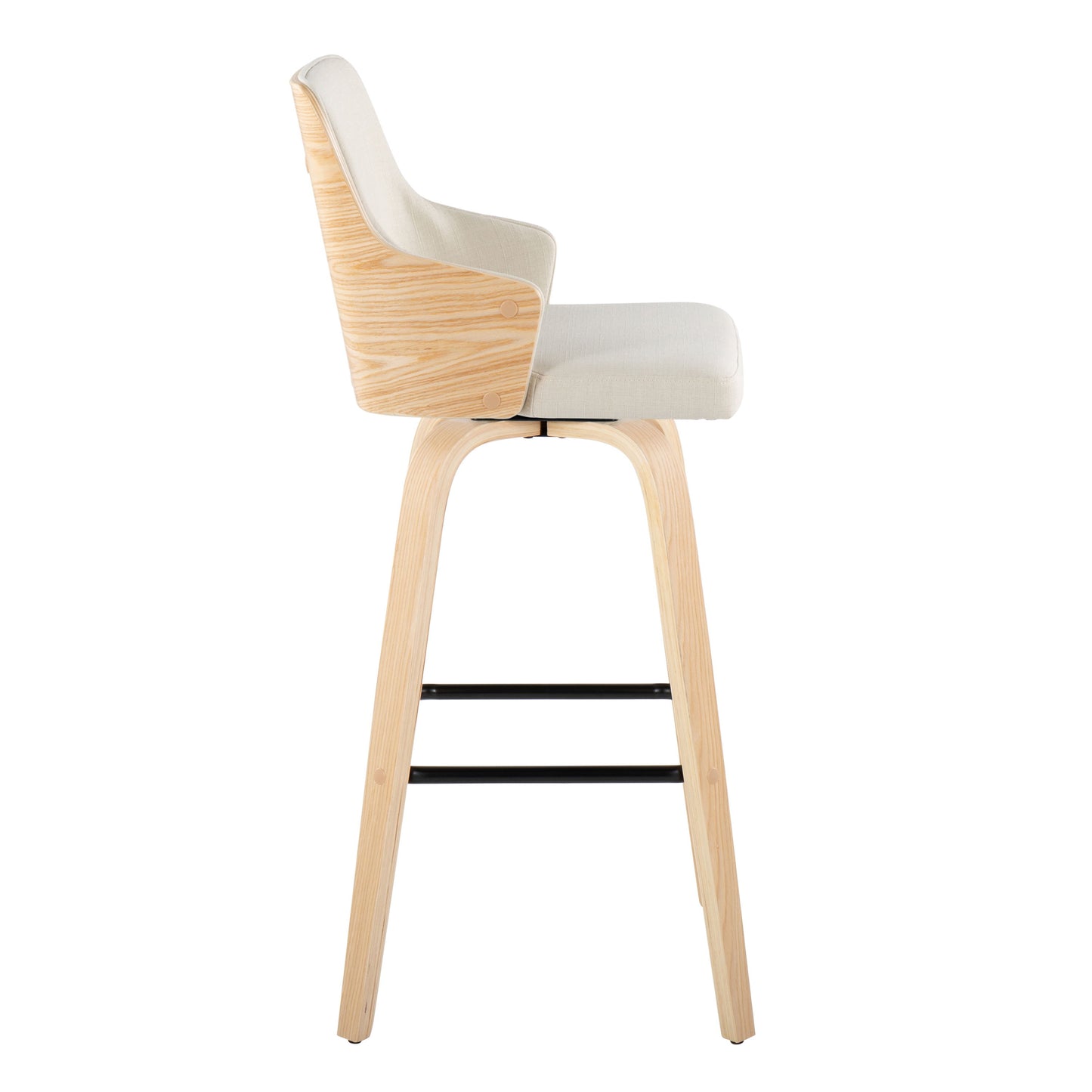 Stella - Contemporary Fixed Height Barstool With Swivel Square Footrest (Set of 2) - Natural / Cream