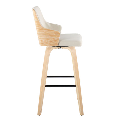 Stella - Contemporary Fixed Height Barstool With Swivel Square Footrest (Set of 2) - Natural / Cream