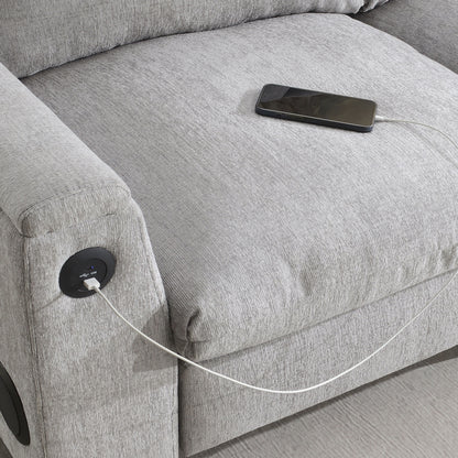 Sectional With Bluetooth Speaker Comfy Cloud Couch Set With Drop Down Table Cup Holders, USB Charger Storage Armrest Wide Seat Sofa - Gray
