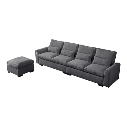 Modern Modular L Shaped Chenille Sofa Couch Reversible Ottoman With Storage Removable And Washable Cushions Sofa With USB Ports & Cup Holder For Living Room - Dark Gray