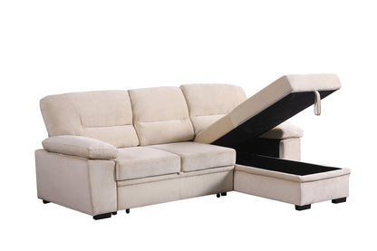 Kipling - Velvet Fabric Reversible Sleeper Sectional Sofa Chaise - Beige