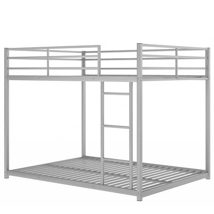 Full Over Full Metal Bunk Bed, Low Bunk Bed With Ladder - Silver