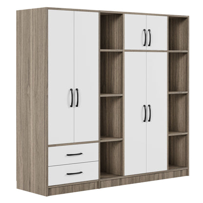 6 Door Wardrobe With Shelves And Drawers - Natural