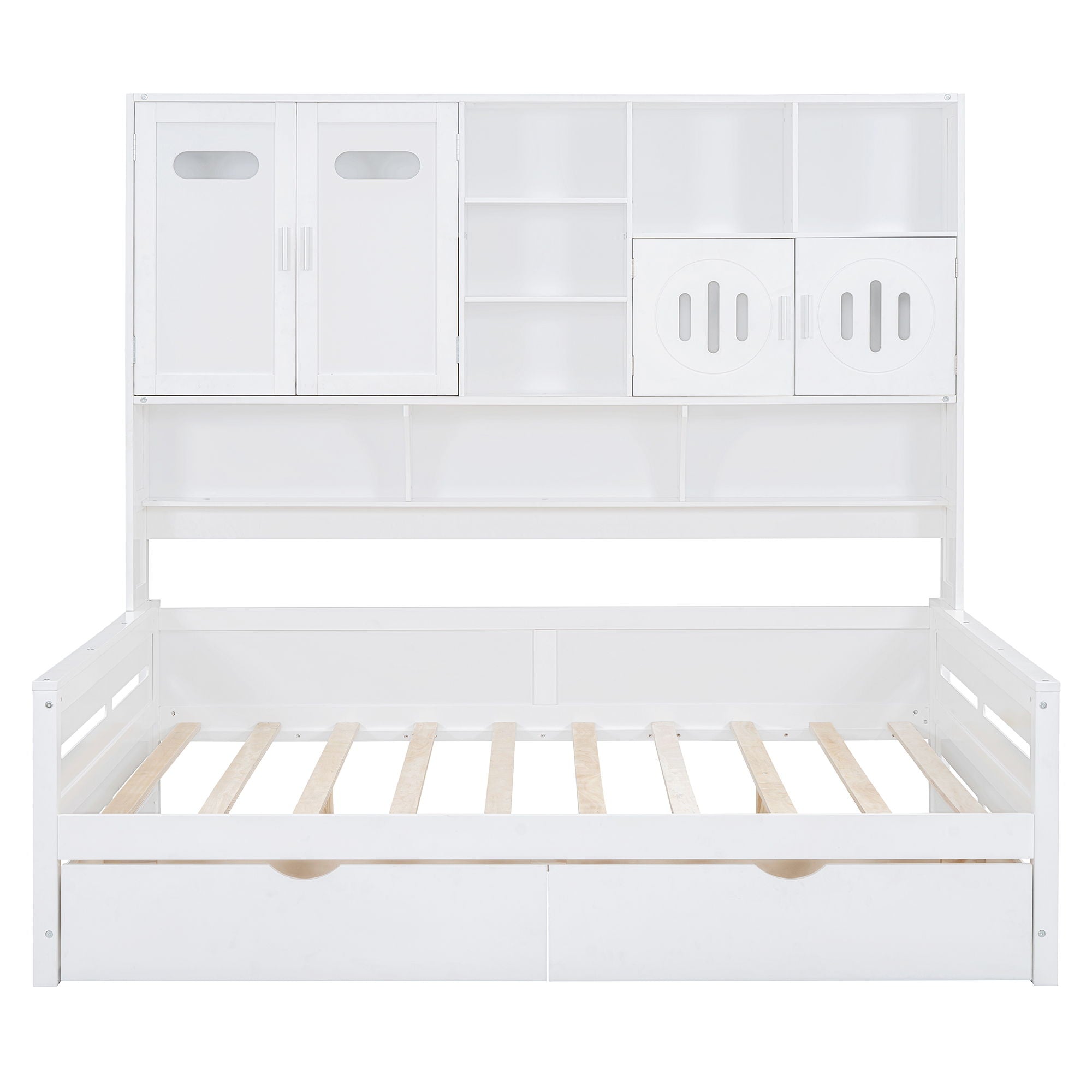 Full Size Daybed With 2 Drawers And All In One Cabinet And Shelf - White