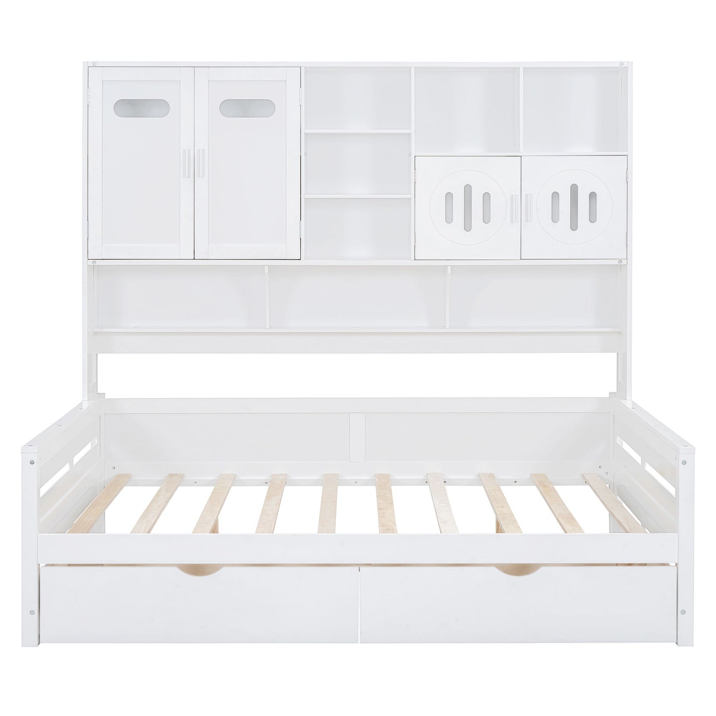 Full Size Daybed With 2 Drawers And All In One Cabinet And Shelf - White
