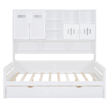 Full Size Daybed With 2 Drawers And All In One Cabinet And Shelf - White