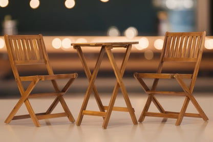 3 Piece Acacia Bistro Set, Folding Patio Furniture For Garden Backyard Balcony Porch With 1 Coffee Table And 2 Foldable Chairs - Light Brown