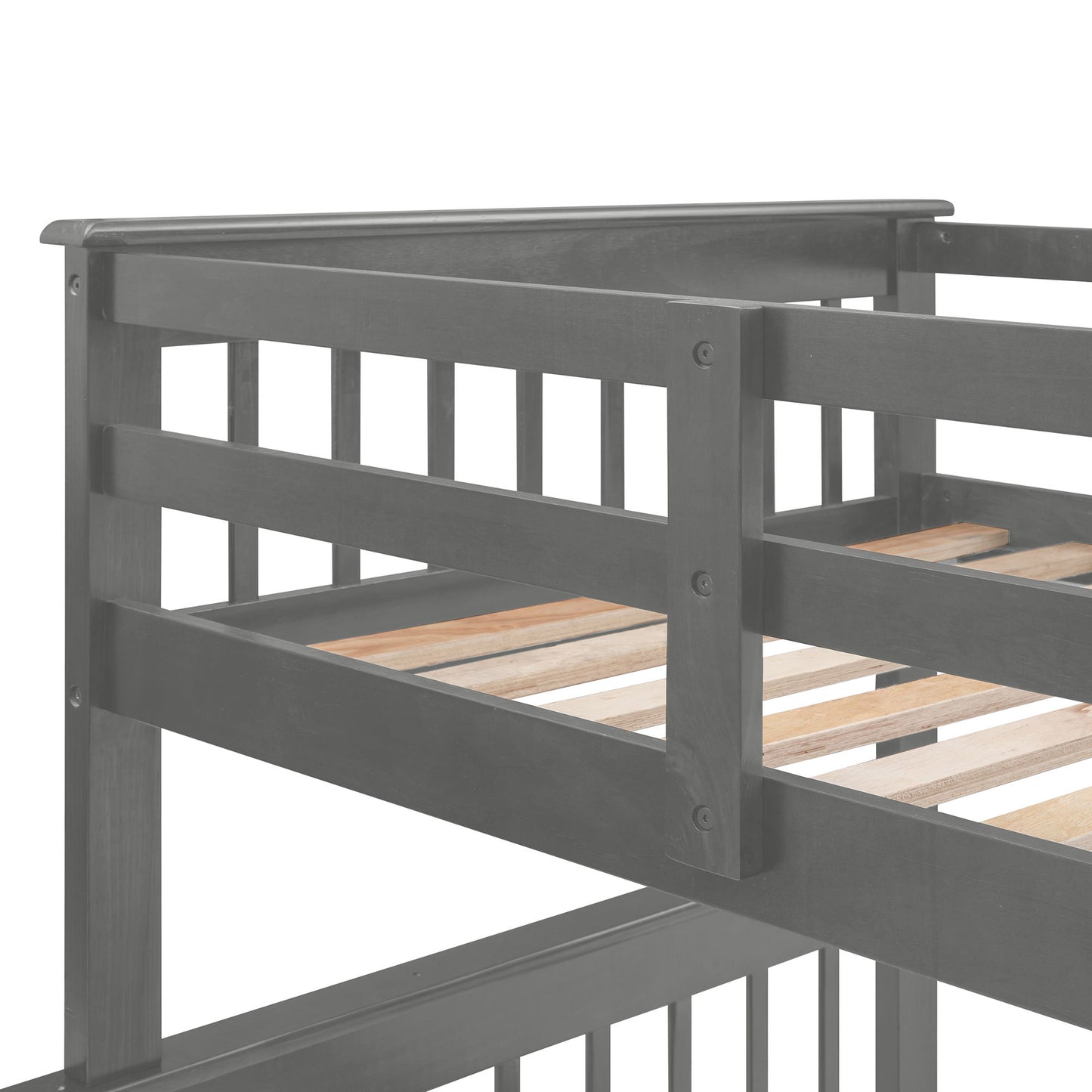 Twin Over Full Stairway Bunk Bed With Drawer, Storage And Guard Rail For Bedroom - Gray