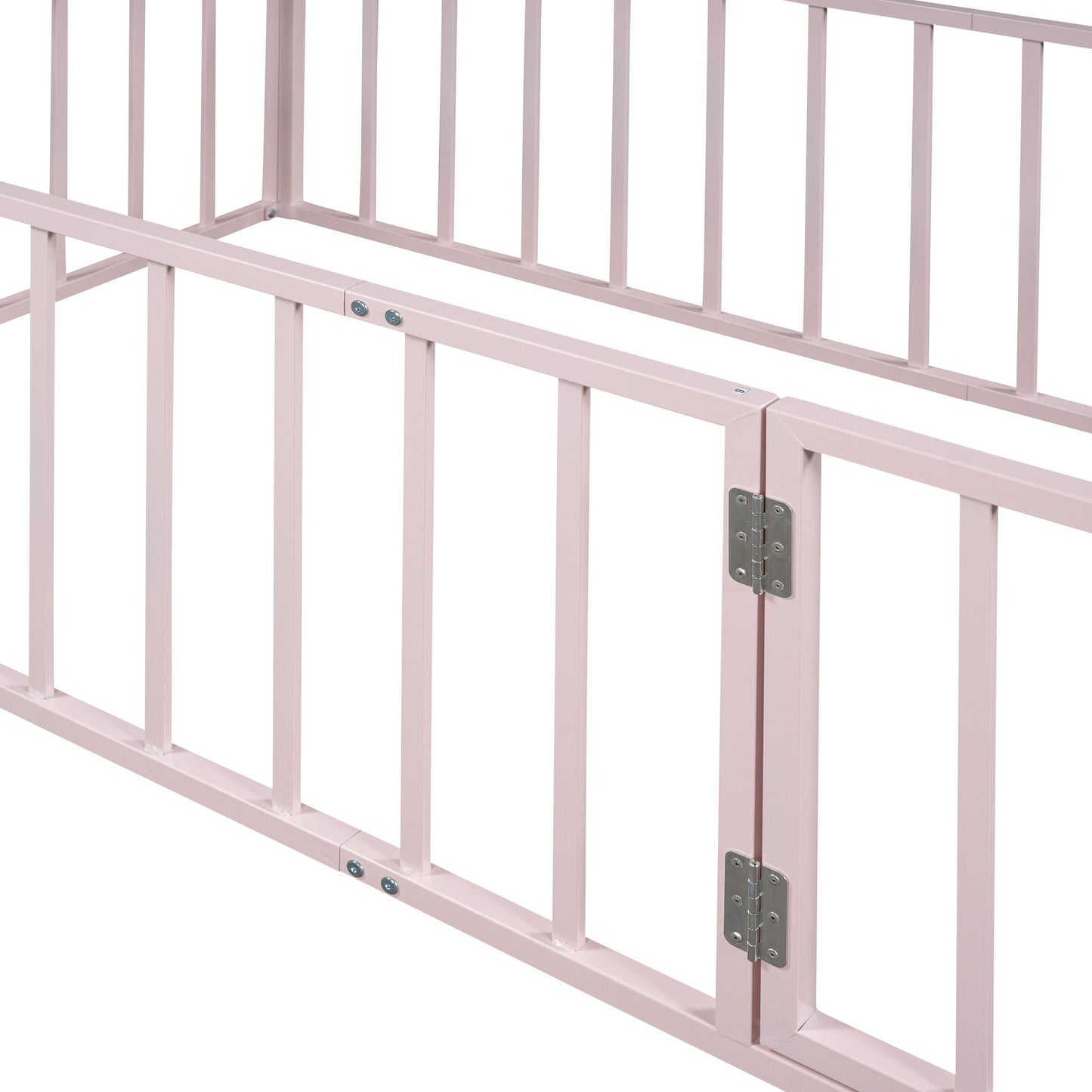 Twin Size Floor Bed Frame With Fence And Door - Pink