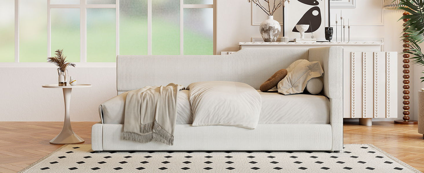 Twin Size L Shaped Upholstered Daybed - Beige