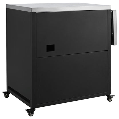 Versatile Outdoor Cabinet With Folding & Expandable Work Surfaces, Ample Storage Space, And Lockable Wheels - Matte Black