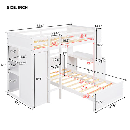 Twin Size Loft Bed With A Stand Alone Bed, Shelves, Desk, And Wardrobe - White