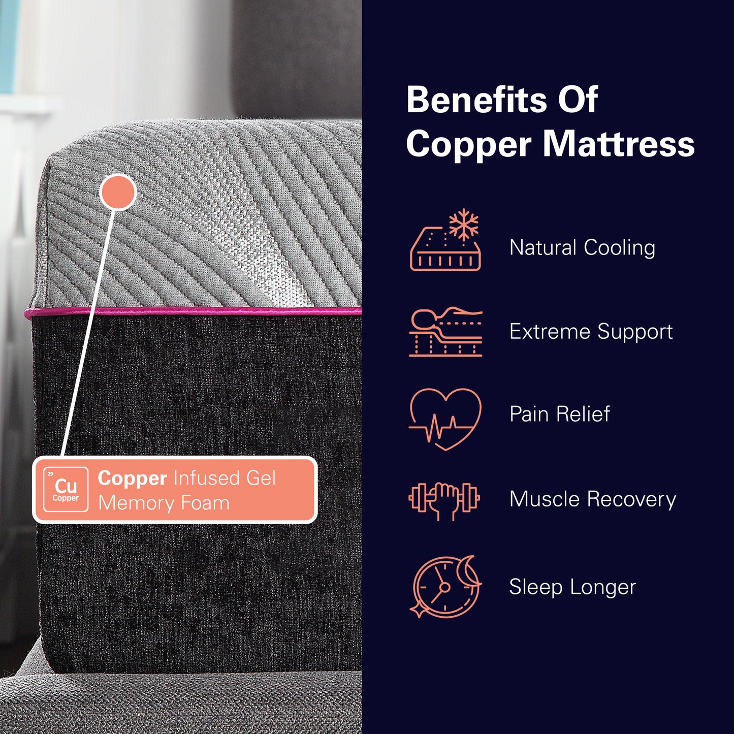 Renew - 11" Queen Size Cooling Fast Responding Latex Foam Mattress - Gray