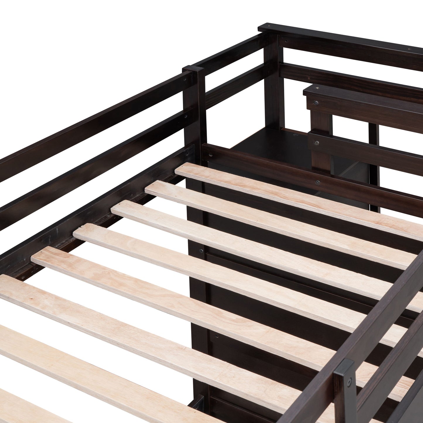 Twin Over Twin Bunk Bed With Trundle And Staircase - Espresso