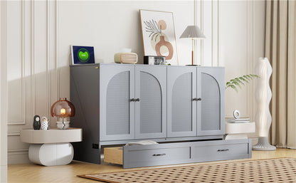 Queen Size Murphy Bed With Large Drawers - Gray