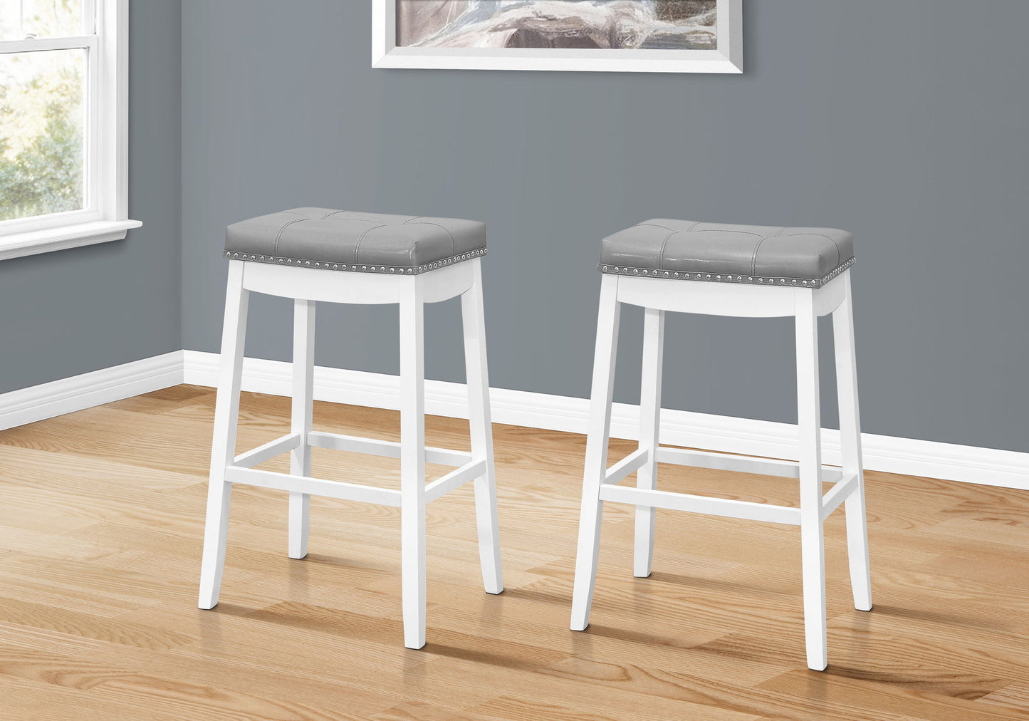 Bar Stool, Bar Height, Saddle Seat, Transitional (Set of 2) - White